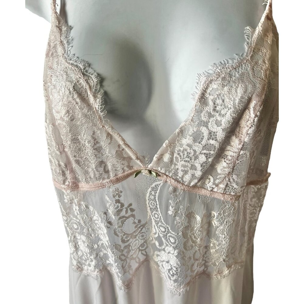 Dentelle Pink Blush Nightgown & Robe Set Cassandra Size XL VTG lace Up Back - Picture 5 of 16